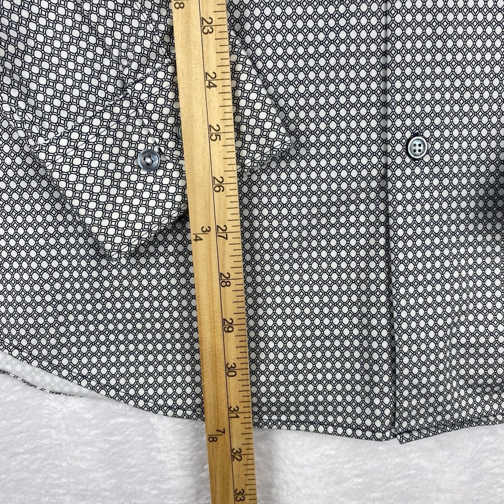 BUGATCHI Dress Shirt Mens XL Black/White Geometric Print 8-Way Stretch - Picture 6 of 9